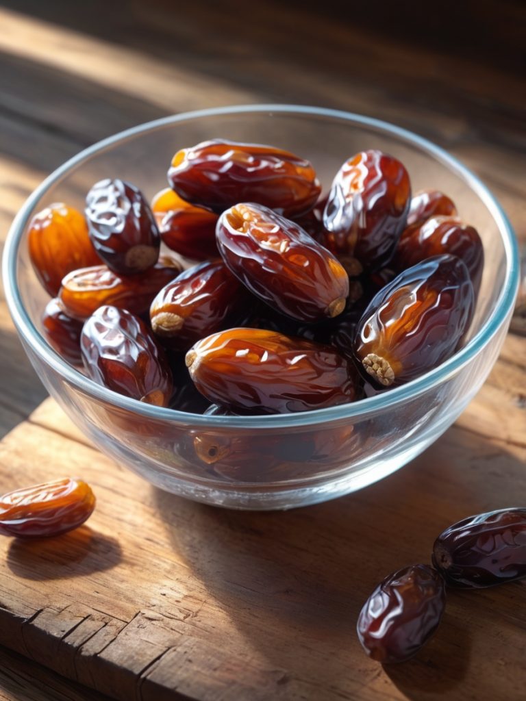 "Pitted dates in a glass bowl - natural pre-run fuel for runners over 50"