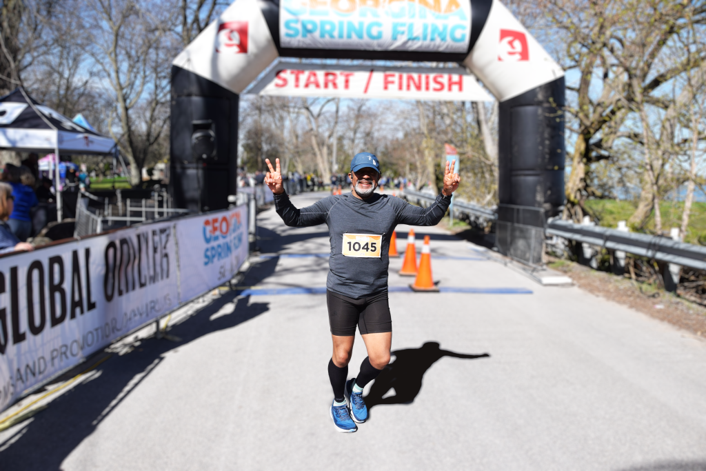 Plus50Fit Crossing the finish line at 2025 Georgina Spring Fling Half Marathon