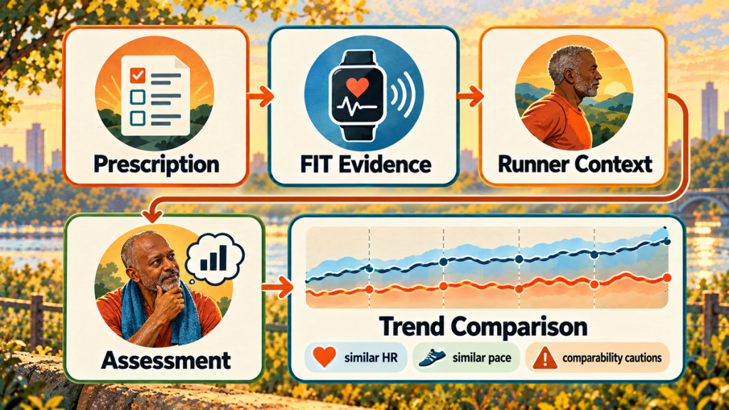 AI running coach evidence chain ending in cautious multi-run trend comparison
