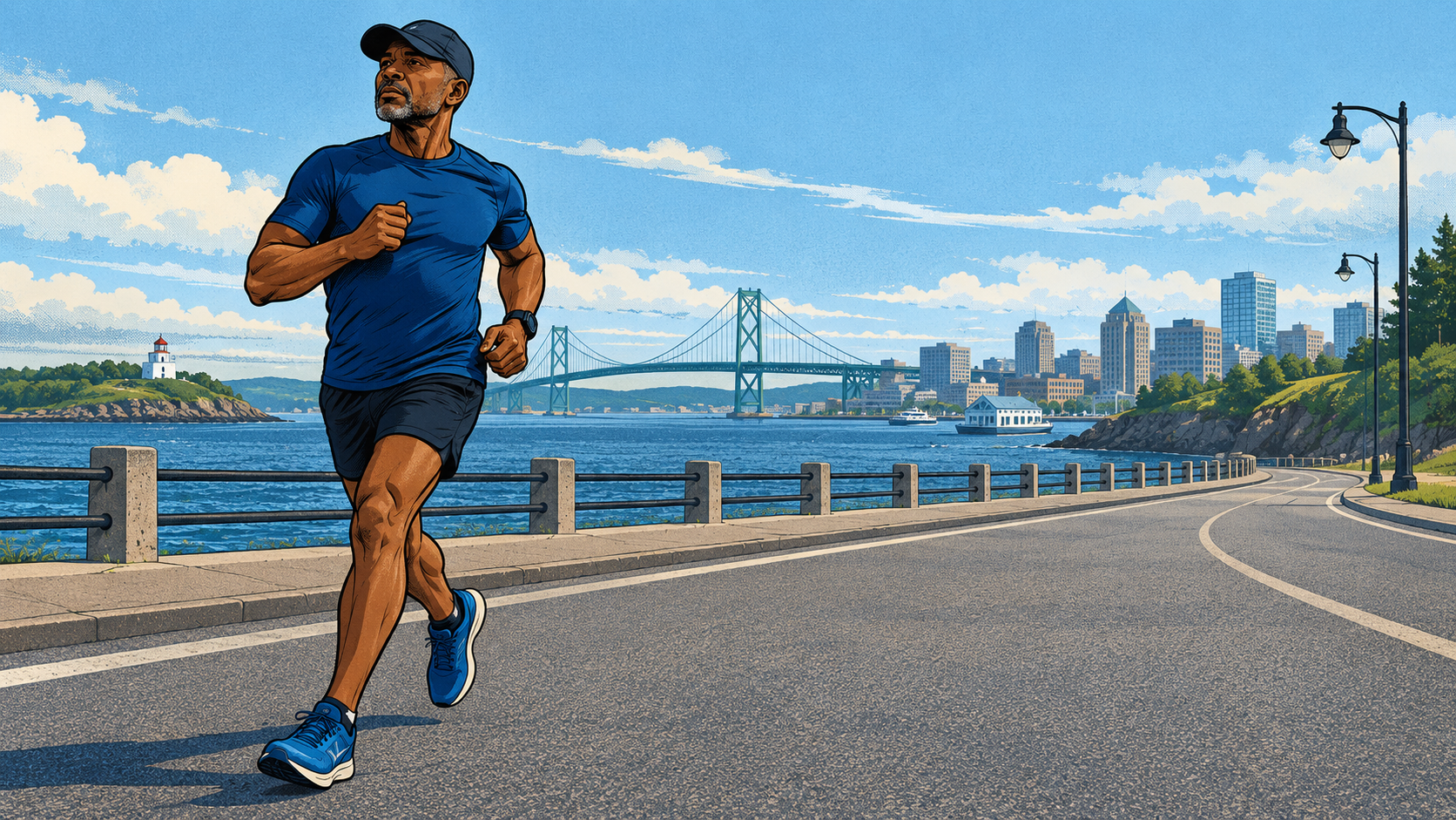 Magnus running the 2026 Blue Nose 10K in Halifax after an injury-managed training build