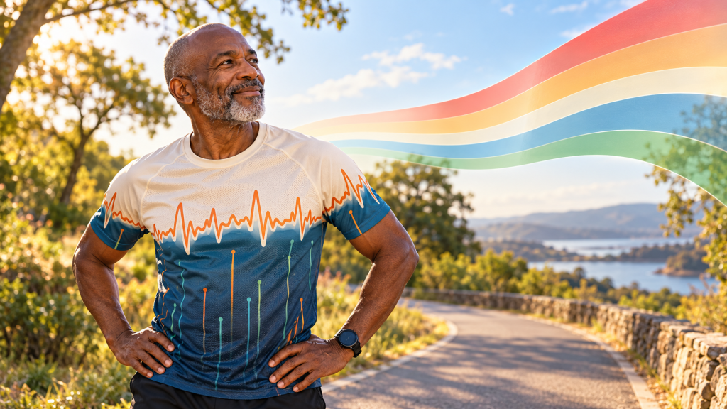 Older Black runner reviewing provisional heart rate zones after an easy run
